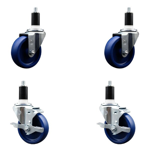 Service Caster 4'' Solid Poly Wheel Swivel 1-3/8'' Expanding Stem Caster Set 2 Brakes, 4PK SCC-EX20S414-SPUS-2-TLB-2-138 - main